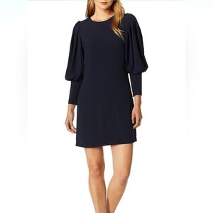 NWT Eliza J Dress Crepe Balloon Sleeve Long Sleeve Shift Dress Size 14 Navy Blue